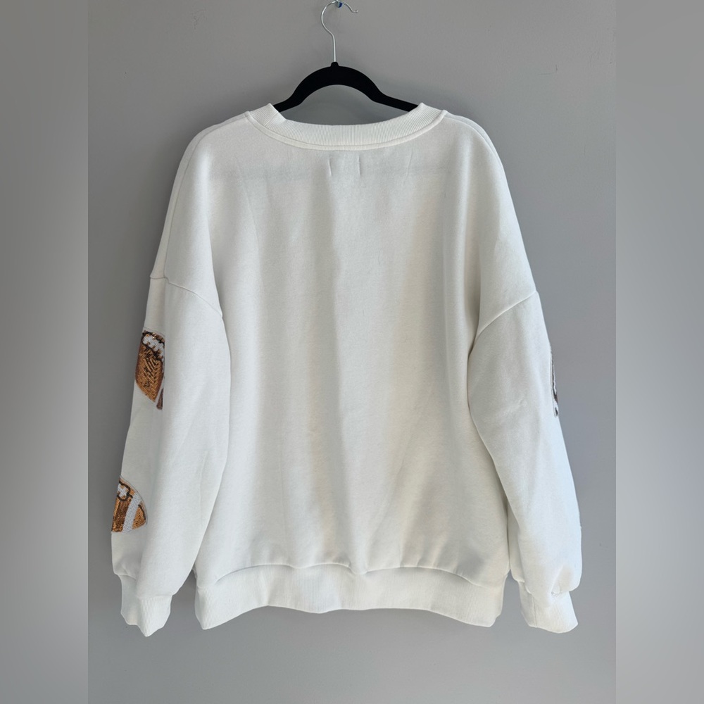 Women’s Boutique Katydid White Sweatshirt with Sequin Footballs XL - Picture 3 of 3